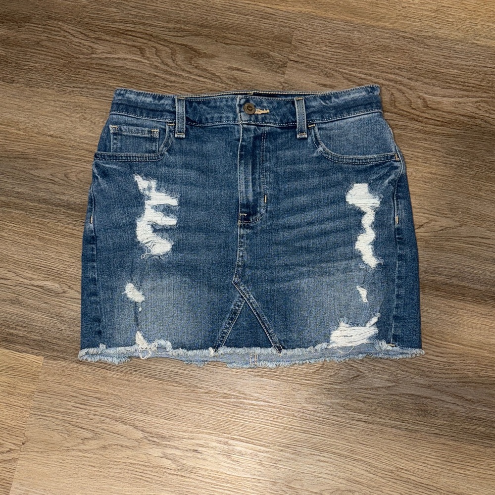 hollister vintage stretch high rise distressed denim skirt size 27
